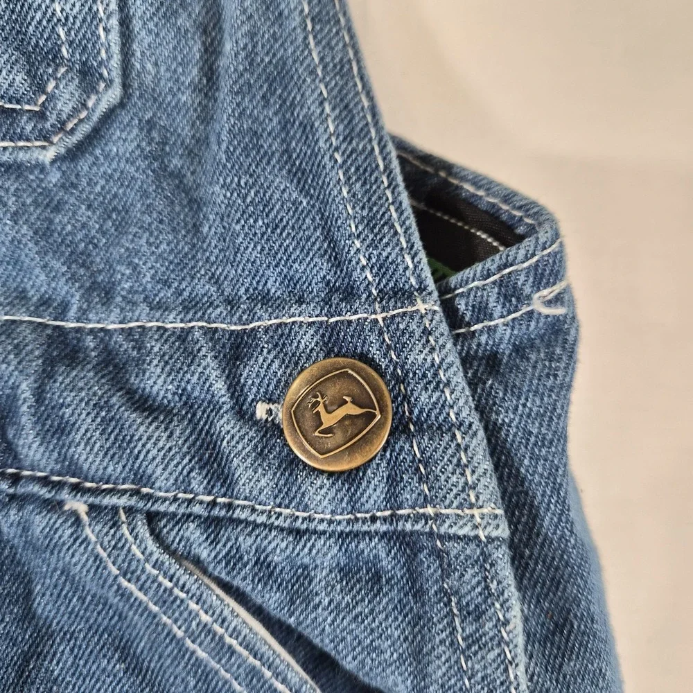 Y2k Style John Deere Toddler Overalls 4T Denim Shortalls Tractor Patch Farm Kids